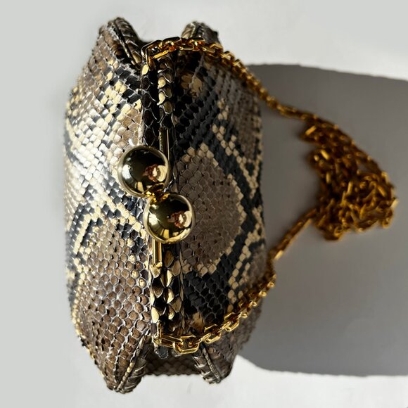 Vintage, Rare Judith Leiber Python Minaudière Bag, Gold Chain, Crossbody - Picture 12 of 15
